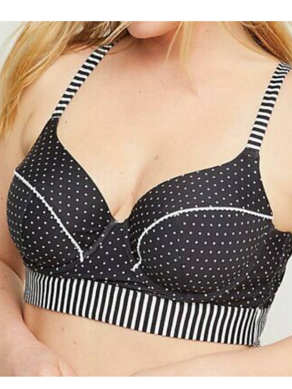 Cacique Swim Bikini Top Polkadot 44H Underwire Swimsuit Bathing Suit